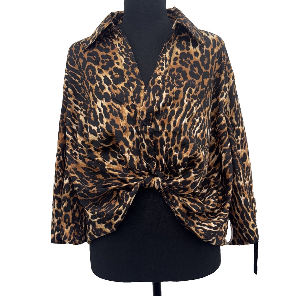 Joy & Ash Women's 2X Leopard Knotted Front 3/4 Sleeves MobWife Office Dressy Y2K
